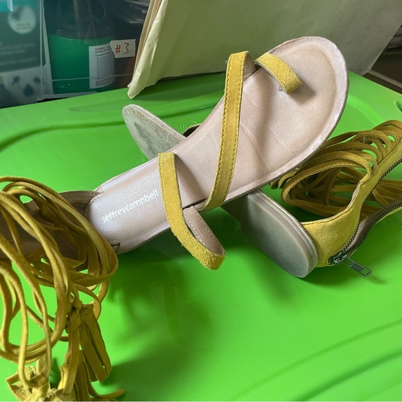 Jeffery Campbell size 7 yellow suede gladiator fringe ankle sandals - Picture 8 of 8